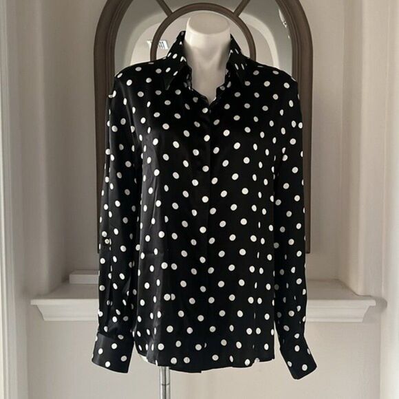 Sergio Hudson Polka Dot Silk Charmeuse Blouse, Black-White, New, Size XS - Picture 8 of 13